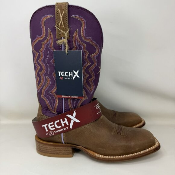 Twisted X Shoes - Twisted X 11" Tech X Square Toe Cowboy Boots Purple Brown Women’s Size 7 B